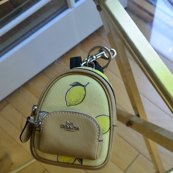 Coach CAP03 Mini Court Backpack Bag Charm With Lemon Print - Picture 3 of 9